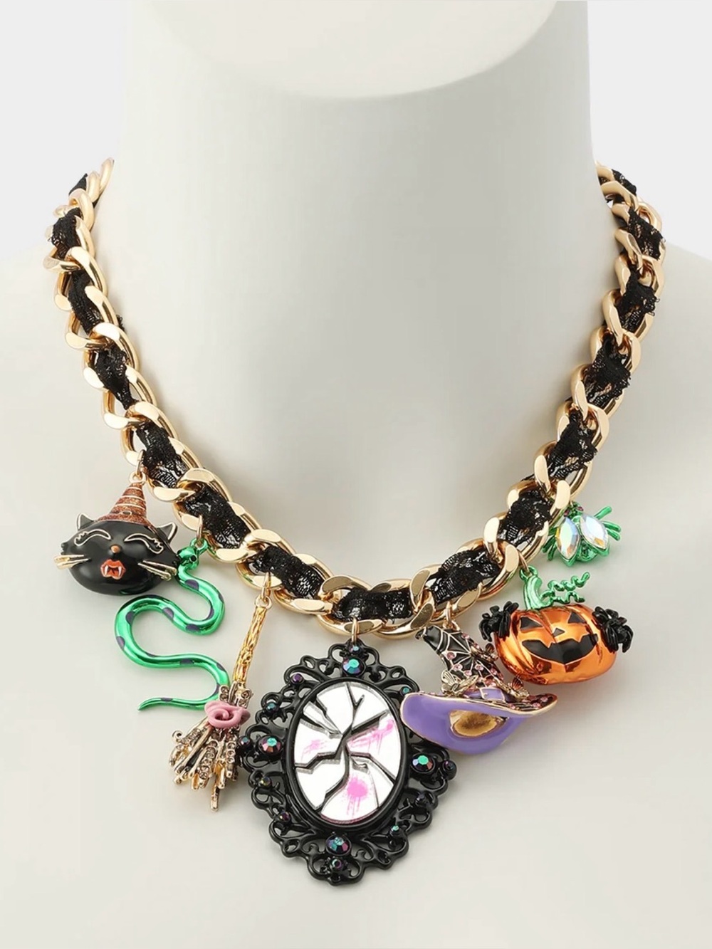 Betsey Johnson Halloween Collar Statement lace necklace Witch Broom Spider Cat - Picture 11 of 16